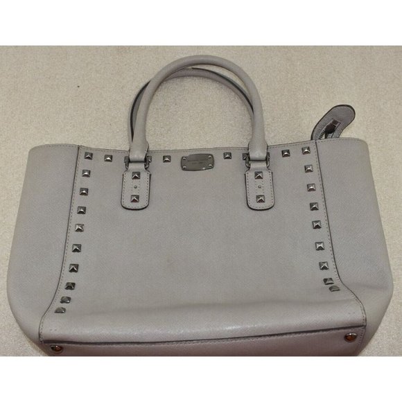 Michael Kors Womens Sandrine Studded Gray Saffiano Leather Satchel Handbag - Picture 3 of 16